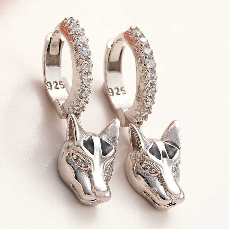 Silver Swinging Tiger Figure Earrings