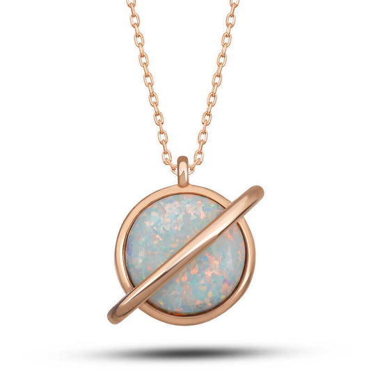 Silver Rose Opal Stone Planet Necklace