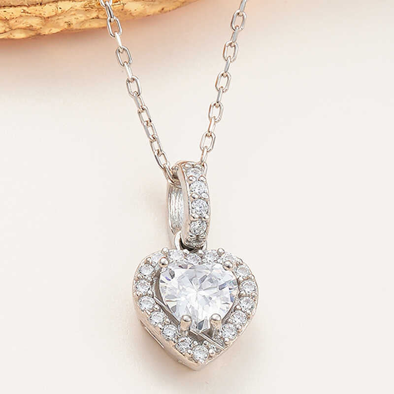 Silver White Stone Heart Necklaces