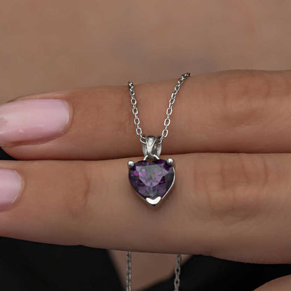 Silver Purple Stone Heart Necklaces