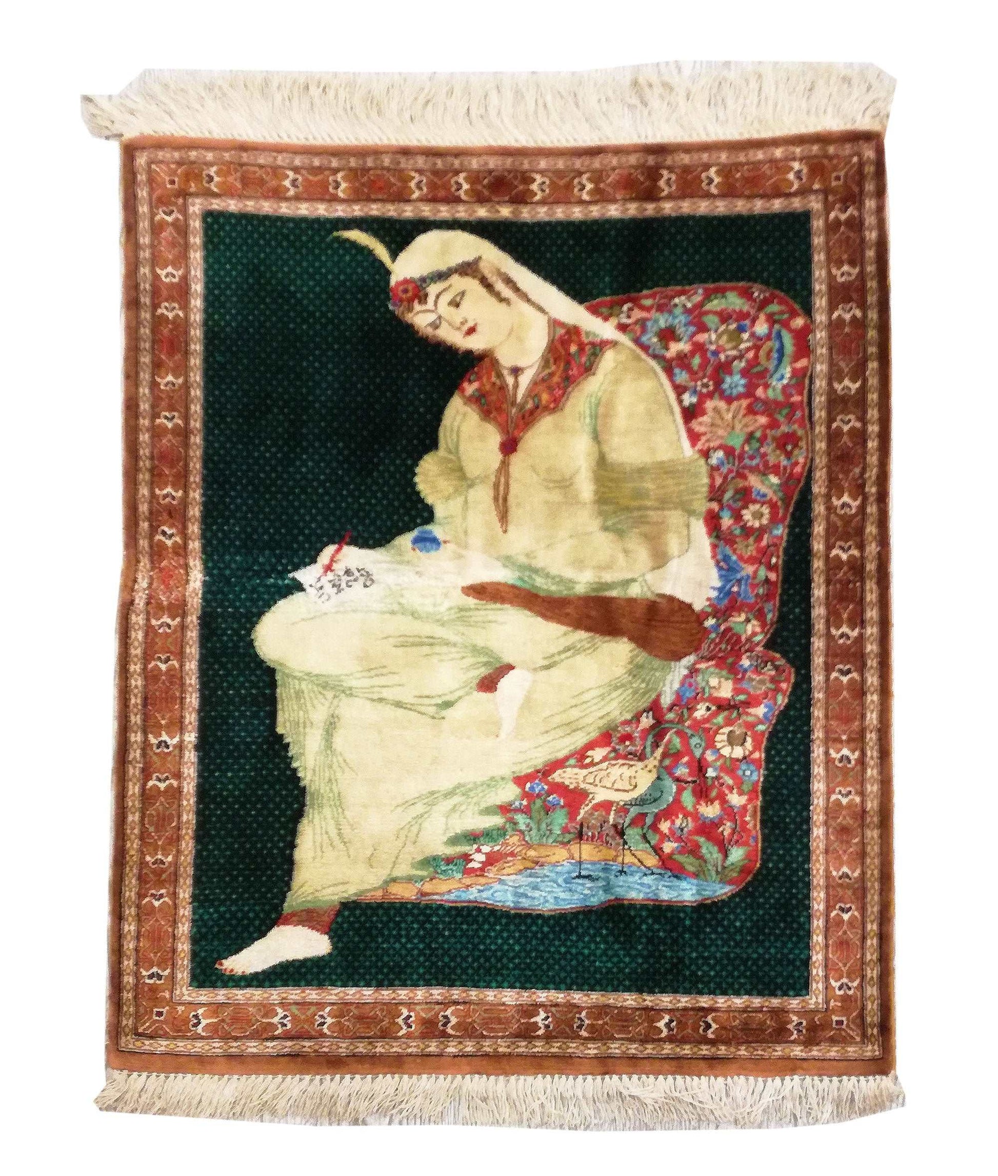 Persian Qum Rug Hand Woven Pure Silk   | 56cm x 70cm