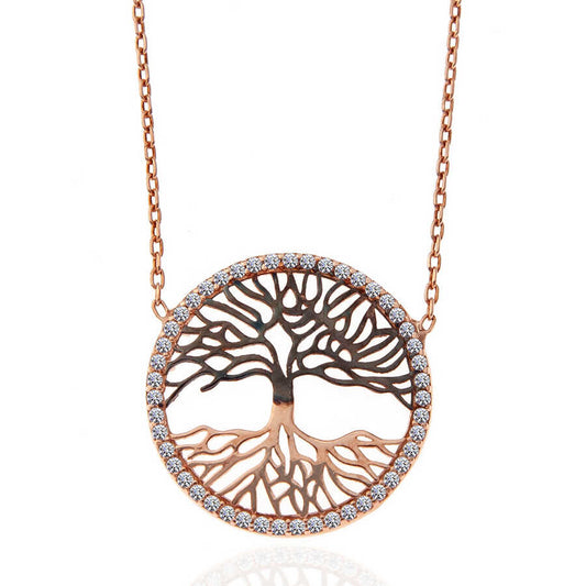 Silver Rose Tree of Life Necklace