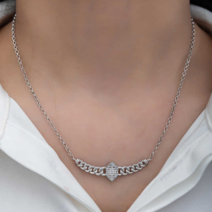 Silver Gurmet Chain Baguette Stone Necklace