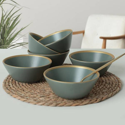 Matte Green Gold Mesh Hittite Soup Bowl 14 Cm 6 Pieces