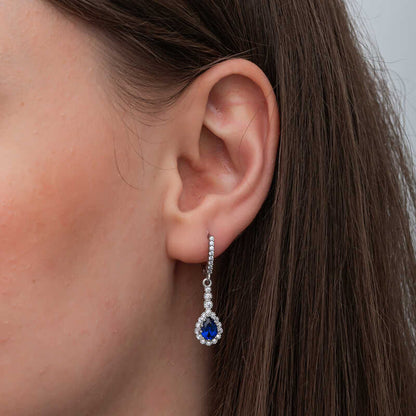 Silver Blue Drop Zircon Stone Earrings