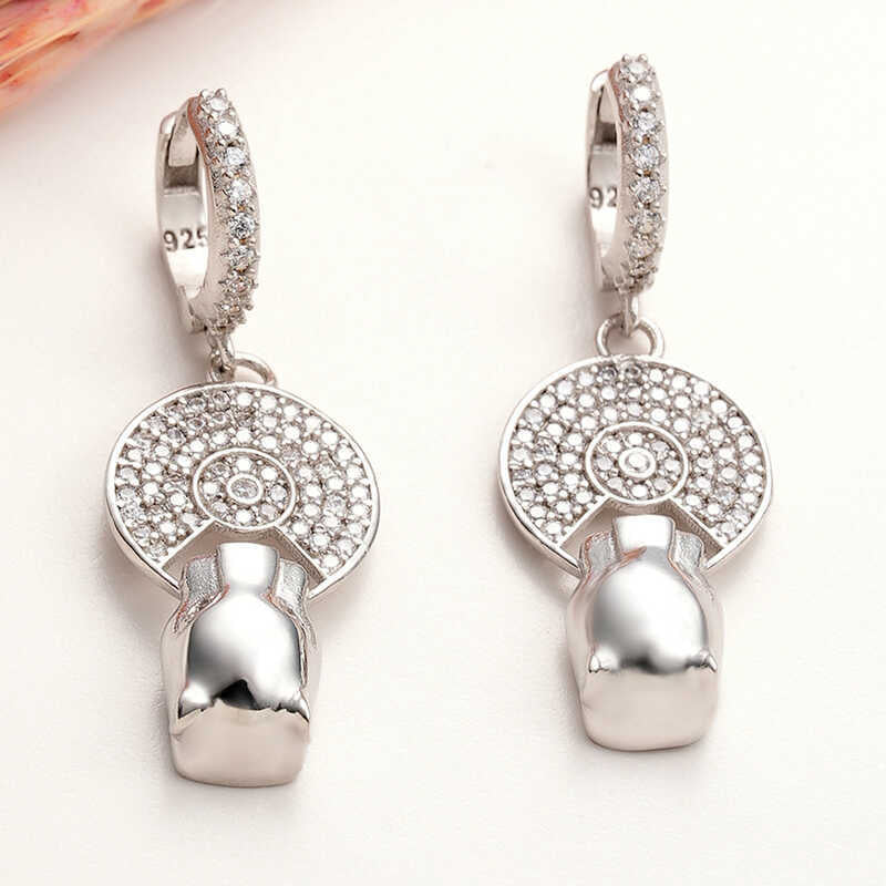 Silver Swinging Tiger Figure Earrings