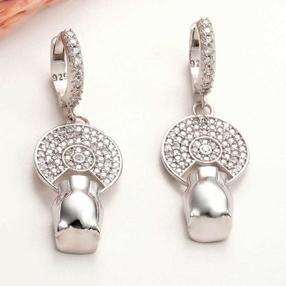 Silver Swinging Tiger Figure Earrings