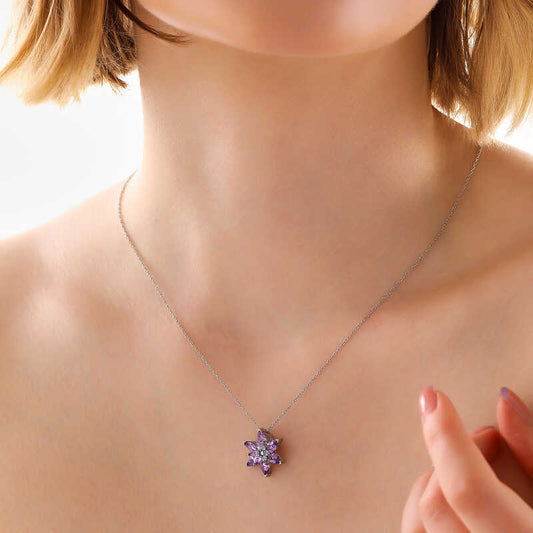 Silver Purple Lotus Flower Necklace