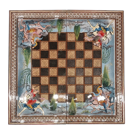 Iranian Hand Embroidered Luxury Khatem Backgammon and Chess 50cmx50cm