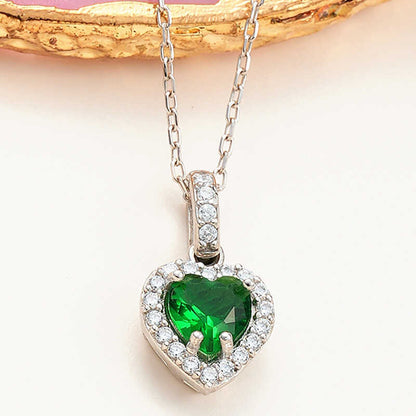 Silver Green Stone Heart Necklaces