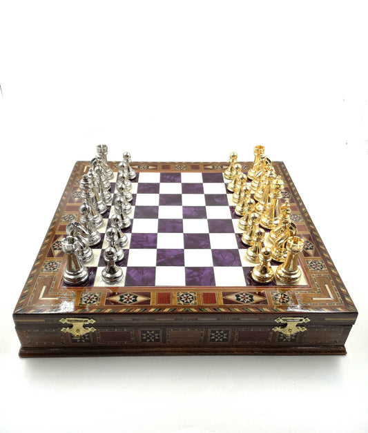 Chess and Metal Stones Processing Antique Gold and Silver Set