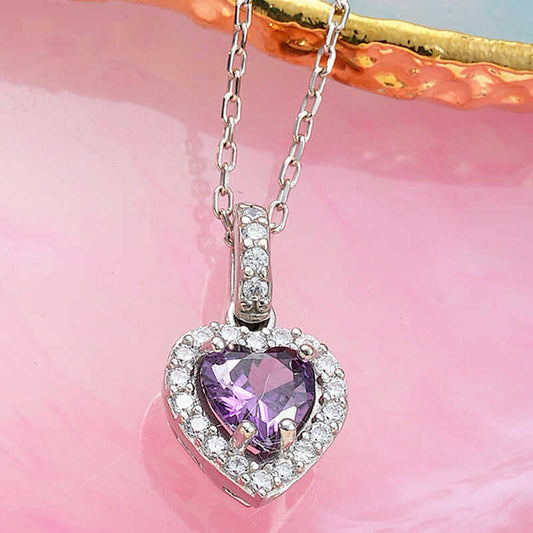 Silver Purple Stone Heart Necklaces