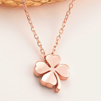 Silver Rose Four Leaf Clover Necklace