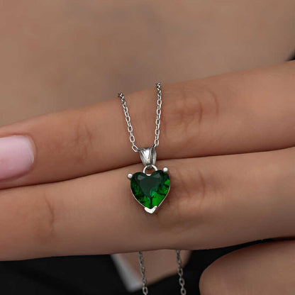 Silver Green Stone Heart Necklaces