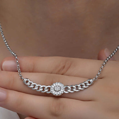 Silver Round Baguette Stone Necklace