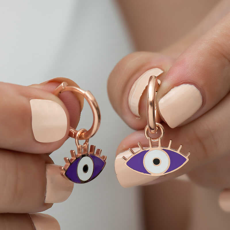 Silver Purple Eye Earrings