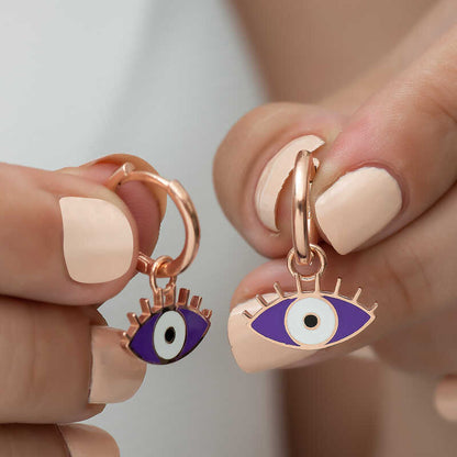 Silver Purple Eye Earrings