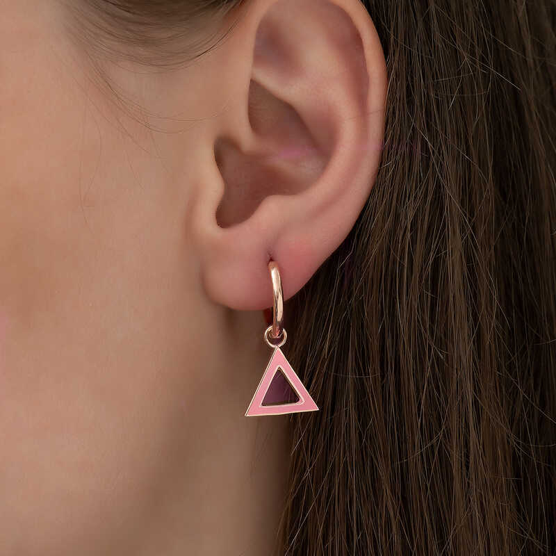 Silver Pink Triangle Earrings