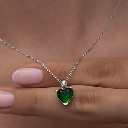 Silver Green Stone Heart Necklaces