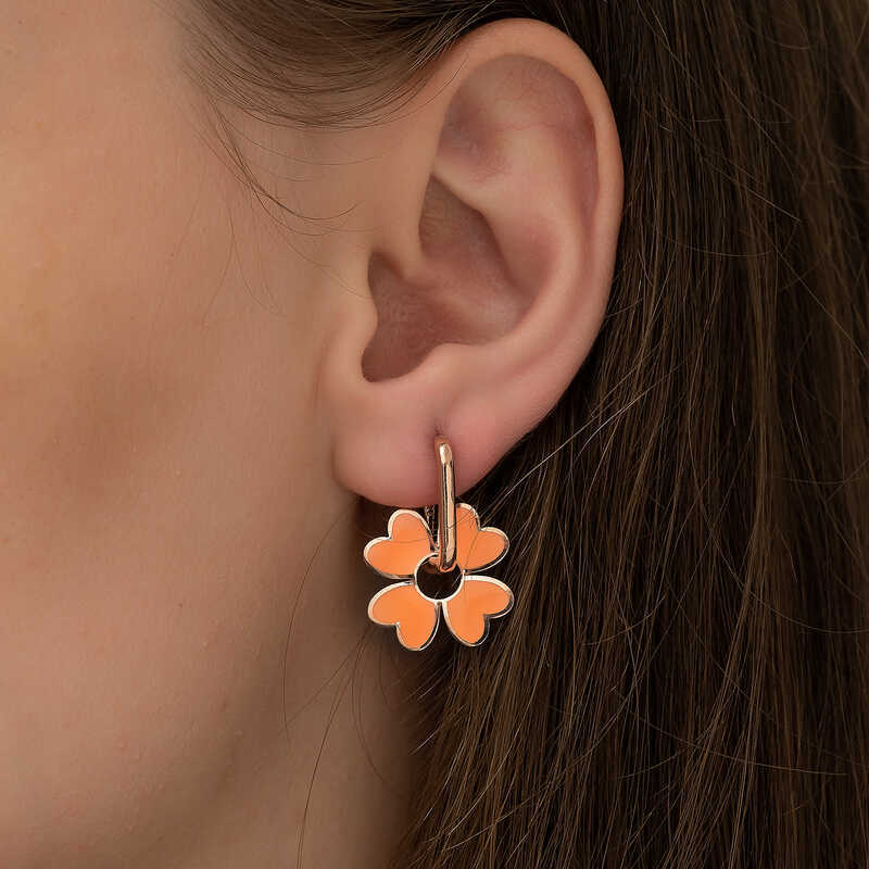 Silver Orange Clover Earrings