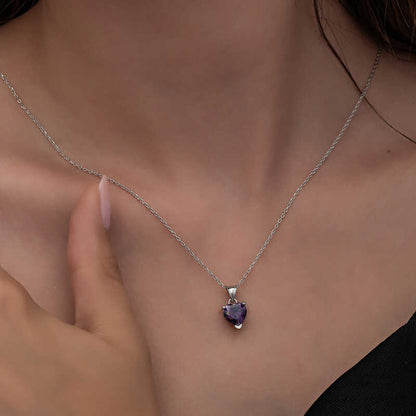 Silver Purple Stone Heart Necklaces