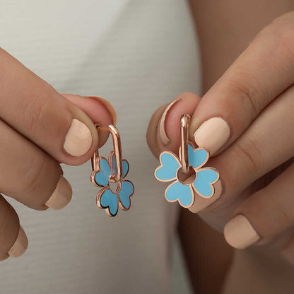 Silver Blue Clover Earrings