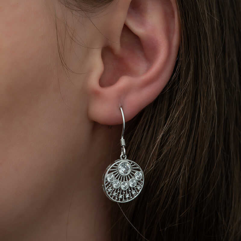 Silver Ethnic Patterned Earrings