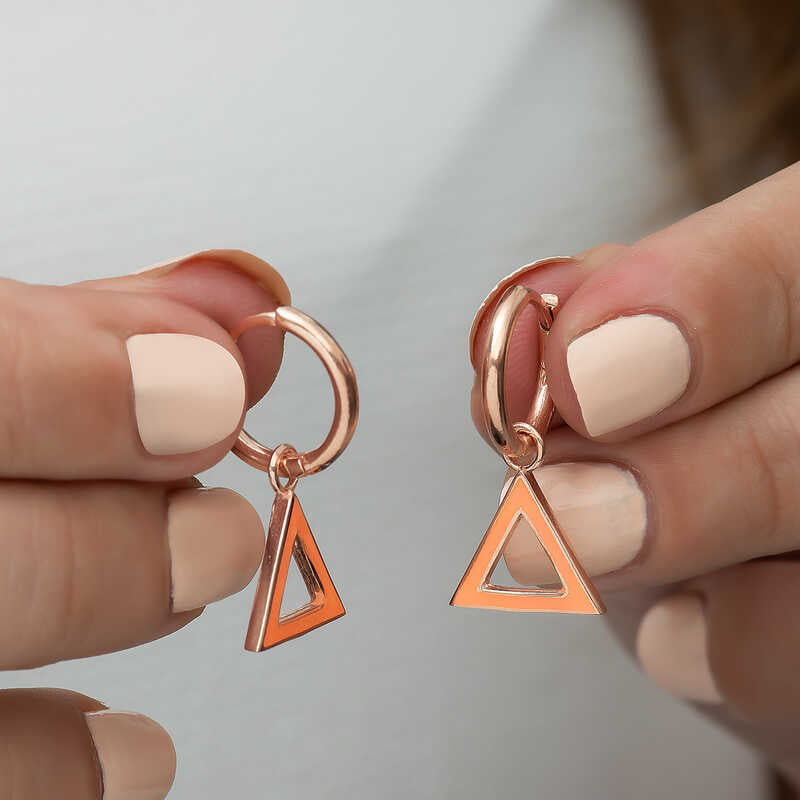 Silver Orange Triangle Earrings