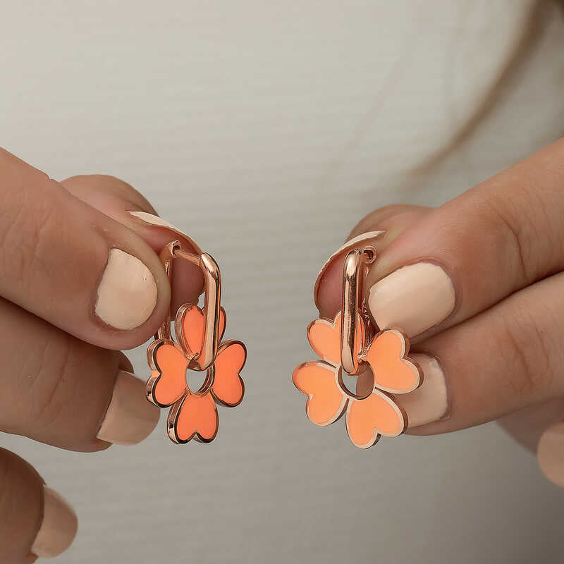 Silver Orange Clover Earrings