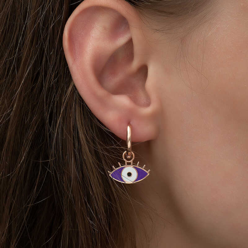 Silver Purple Eye Earrings