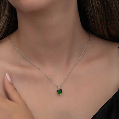 Silver Green Stone Heart Necklaces