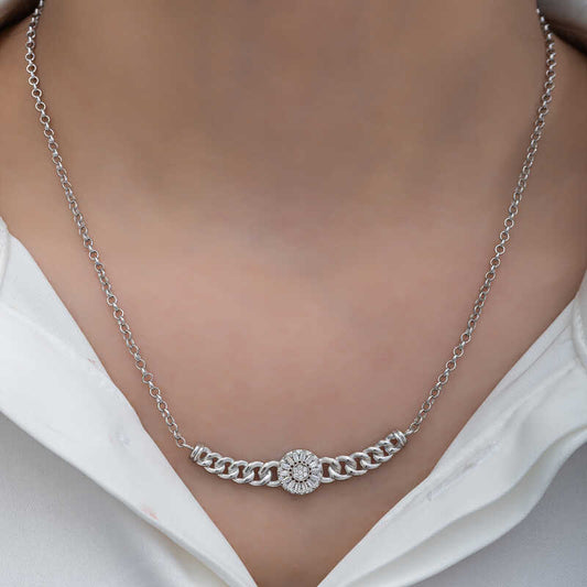 Silver Round Baguette Stone Necklace