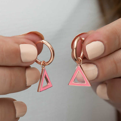 Silver Pink Triangle Earrings