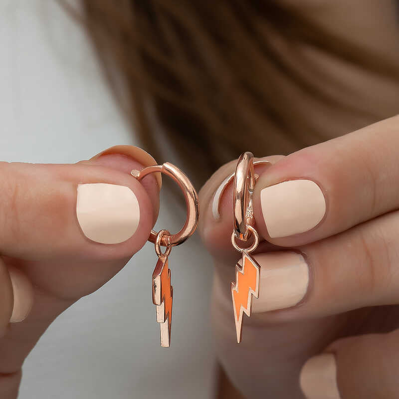 Silver Orange Lightning Earrings