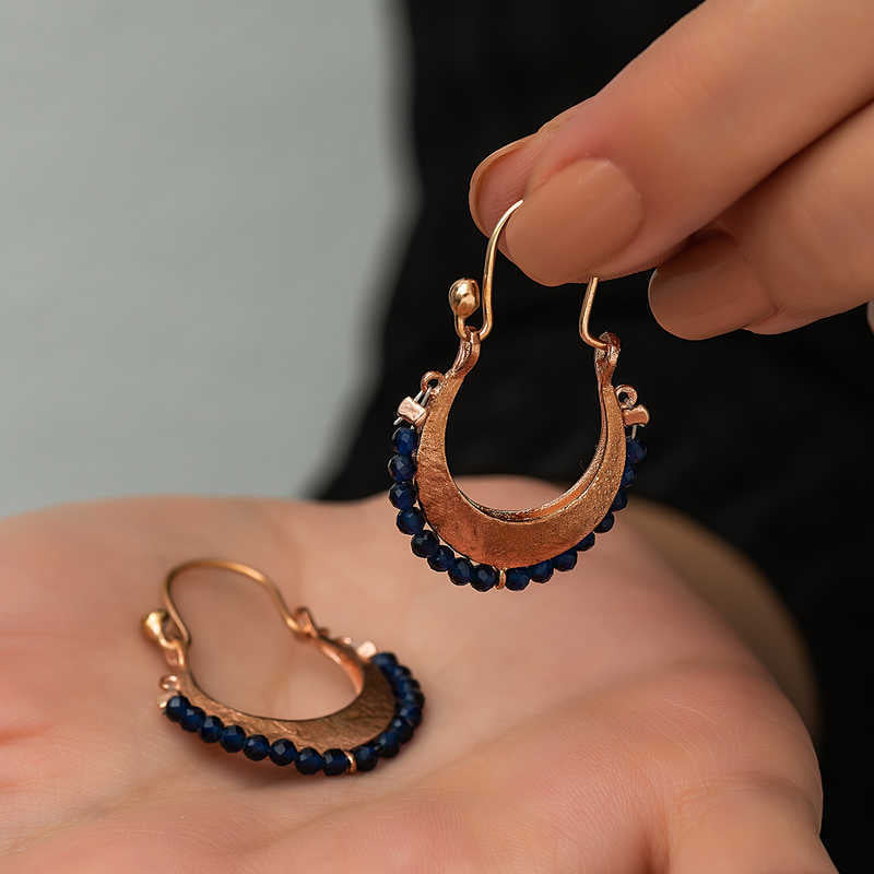 Silver Navy Blue Stone Earrings