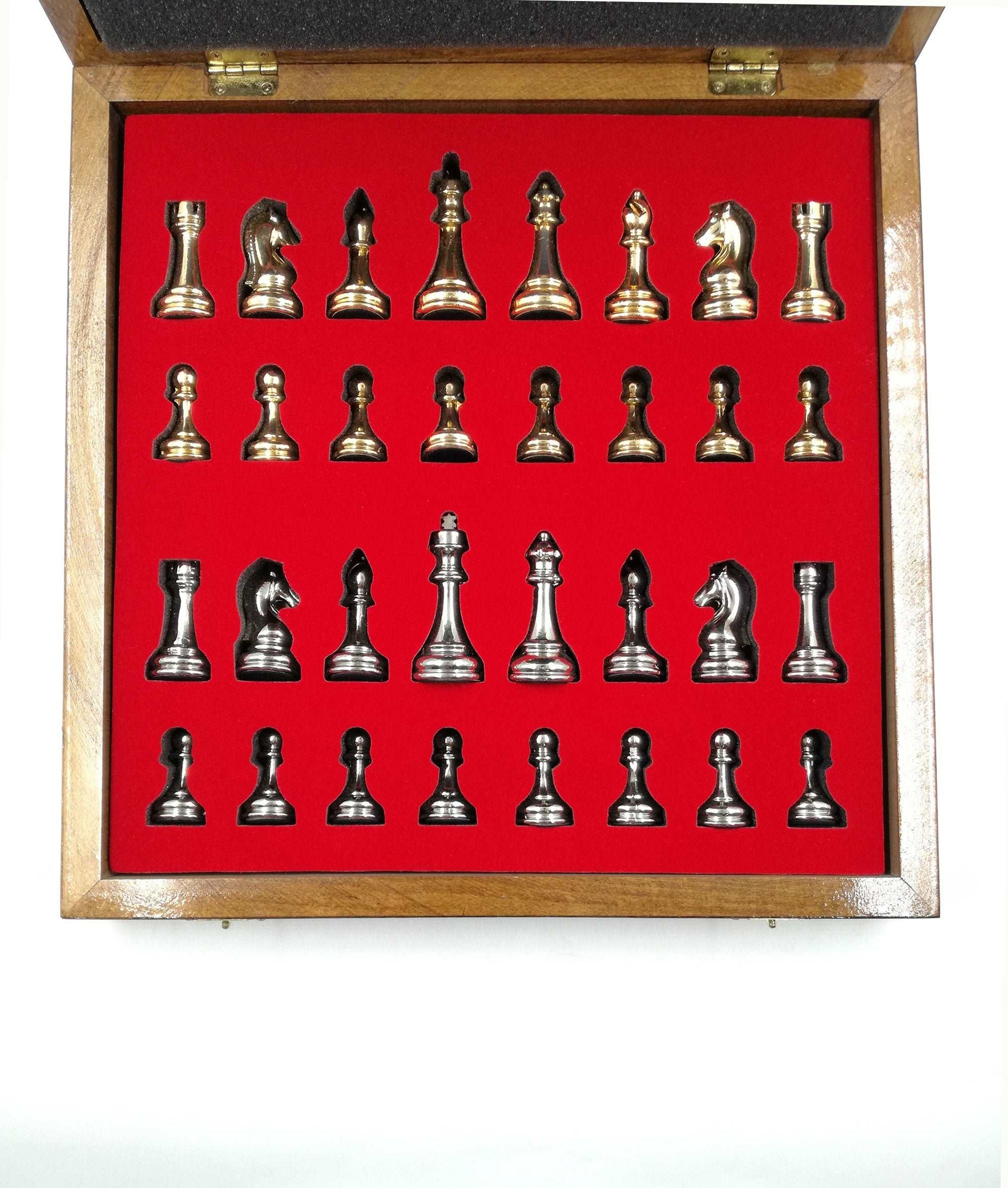 Chess and Metal Stones Processing Antique Gold and Silver Set