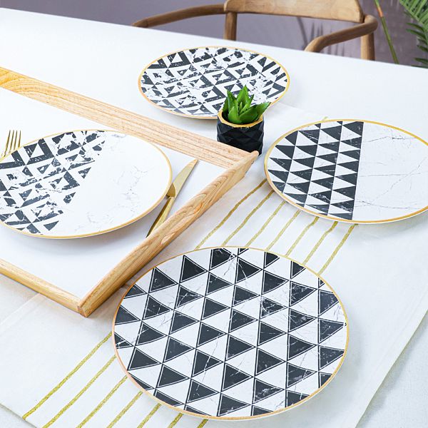 Geometrical Service Ceramic Plate 25 Cm 4 Pieces