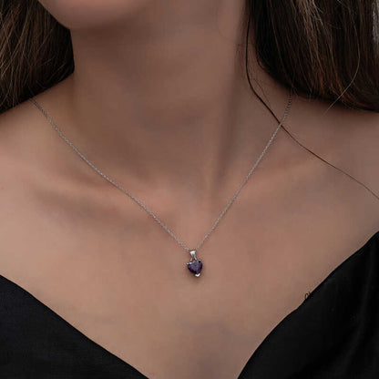 Silver Purple Stone Heart Necklaces