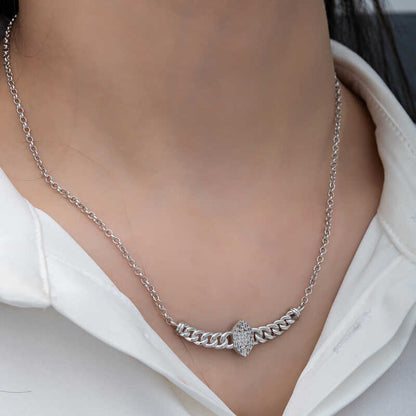 Silver Gurmet Chain Baguette Stone Necklace