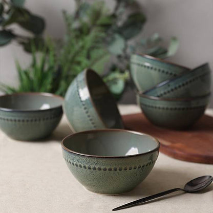 Reactive Antique Green Bella Bowl 14 Cm 6 Pieces