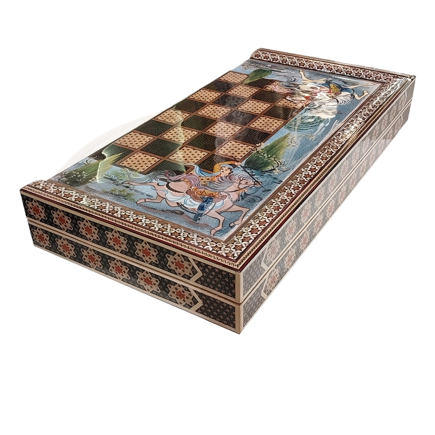 Iranian Hand Embroidered Luxury Khatem Backgammon and Chess 50cmx50cm