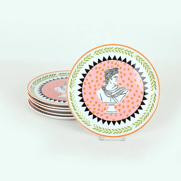 Mythological Design Service Ceramic Plates 25 cm 6 Pieces