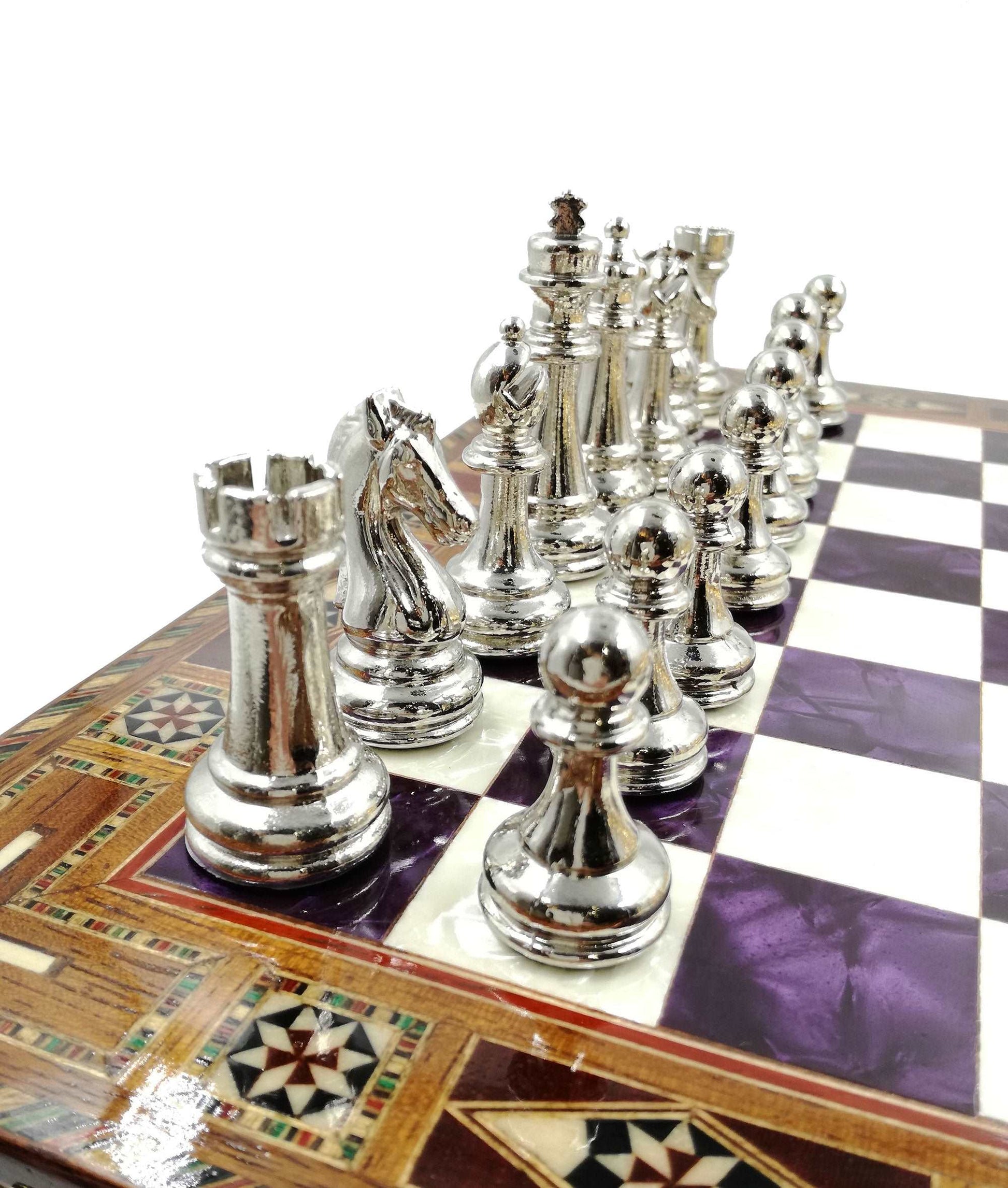 Chess and Metal Stones Processing Antique Gold and Silver Set