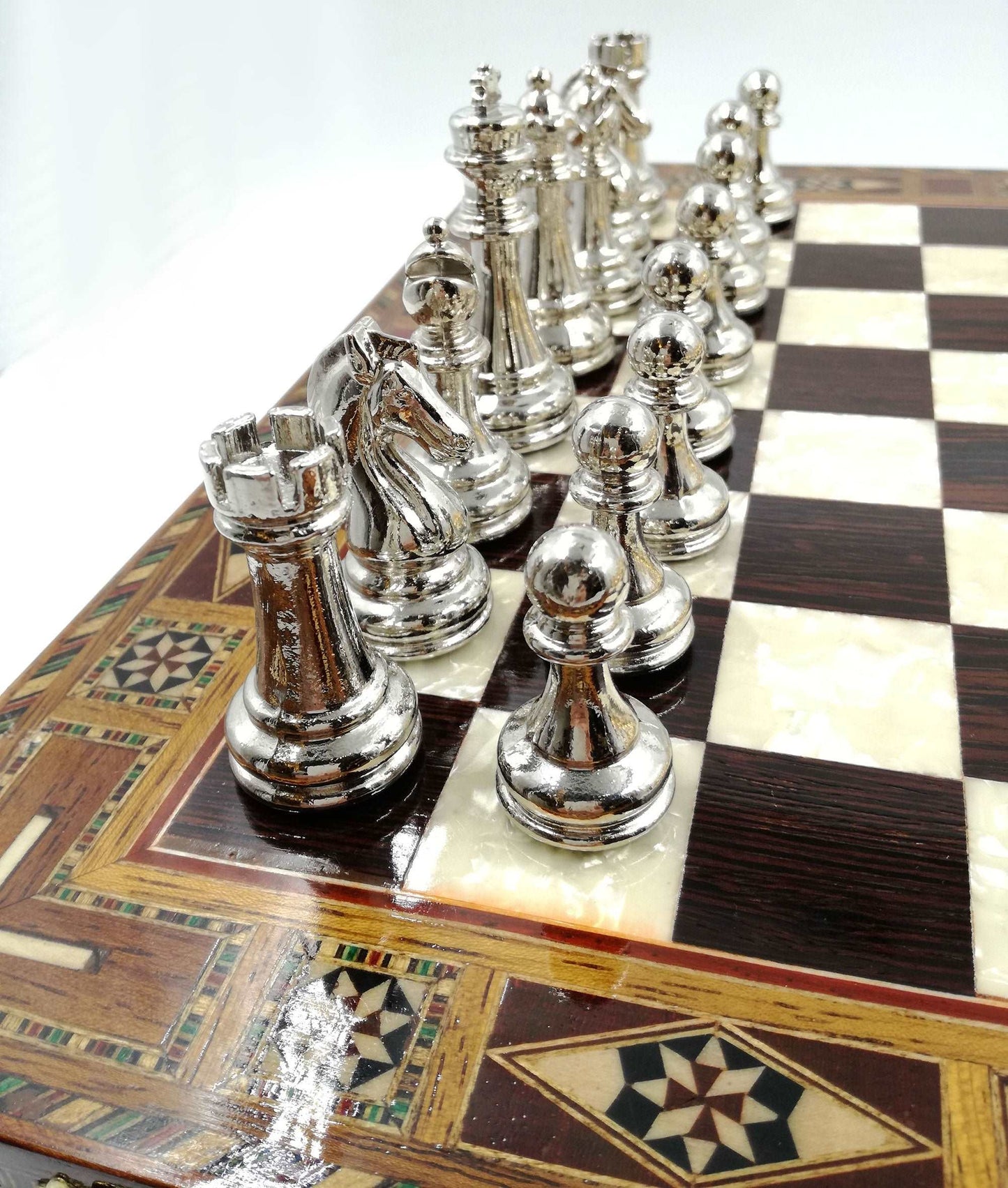 Chess and Metal Stones Processing Antique Gold and Silver Set