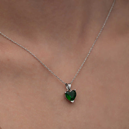 Silver Green Stone Heart Necklaces