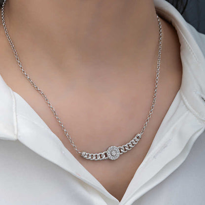 Silver Round Baguette Stone Necklace