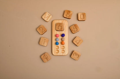 Wooden Toy | Digit Cubes and Walnut Tray