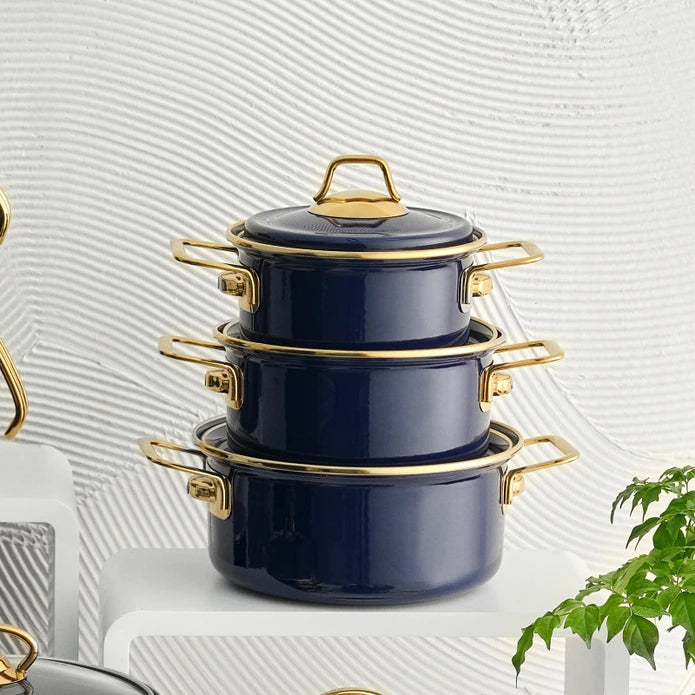 Piraye Enamelled 6 Piece Cookware Set Navy Blue