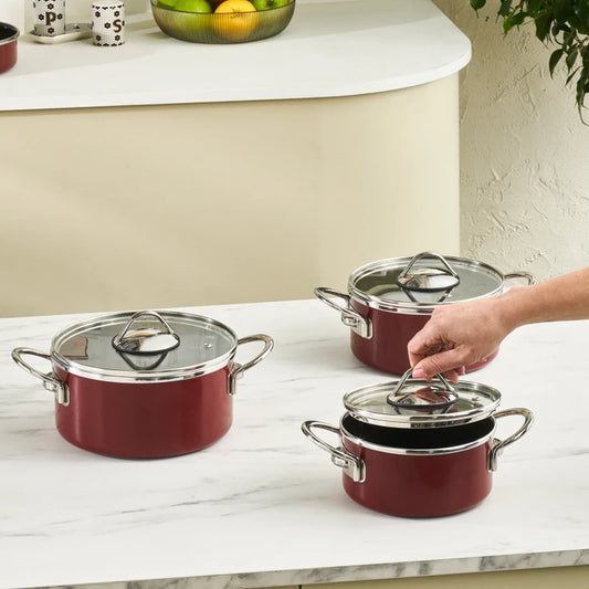 Erva Enamelled 6 Piece Midi Cookware Set Burgundy